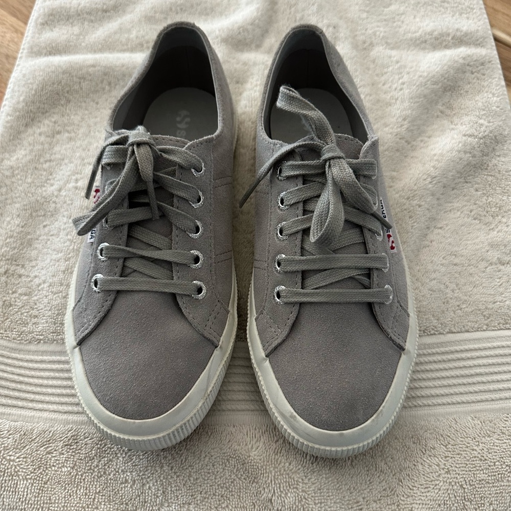 Superga Gray Minimalist Sneakers with Suede Finish